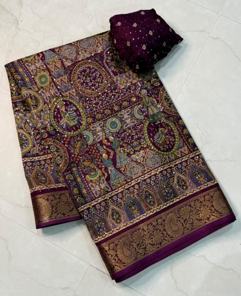 Tew Pure Marsh Mellow Silk Printed Saree